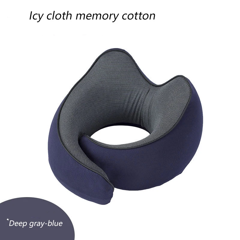 Deep gray blue U-образная дорожная подушка для шеи с горбом, медленное восстановление памяти, хлопок, легко носить с собой, удобный офисный сон в путешествиях, подушка для шеи с самолетом - Цвет: Deep gray blue