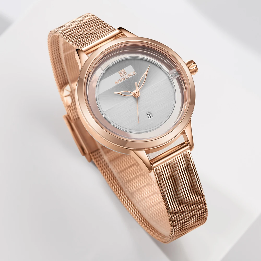 NAVIFORCE New Fashion Women Watches Luxury Rosegold Quartz Ladies Watches Relogio Feminino Mesh Band Wristwatches Reloj 4