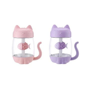 

2 Pcs 3 in 1 350Ml Usb Cat Air Humidifier Ultrasonic Cool-Mist Adorable Mini Humidifier with Led Light Mini Usb Fan for Home Off