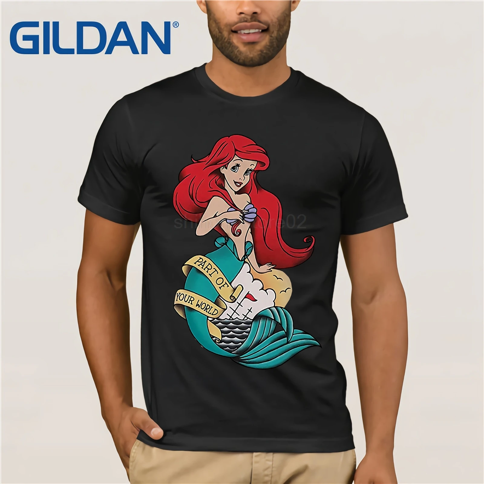 ARIEL details little mermaid tattoo design T-shirt men L XL new style Fashion Men T Shirts Round Neck | Мужская одежда