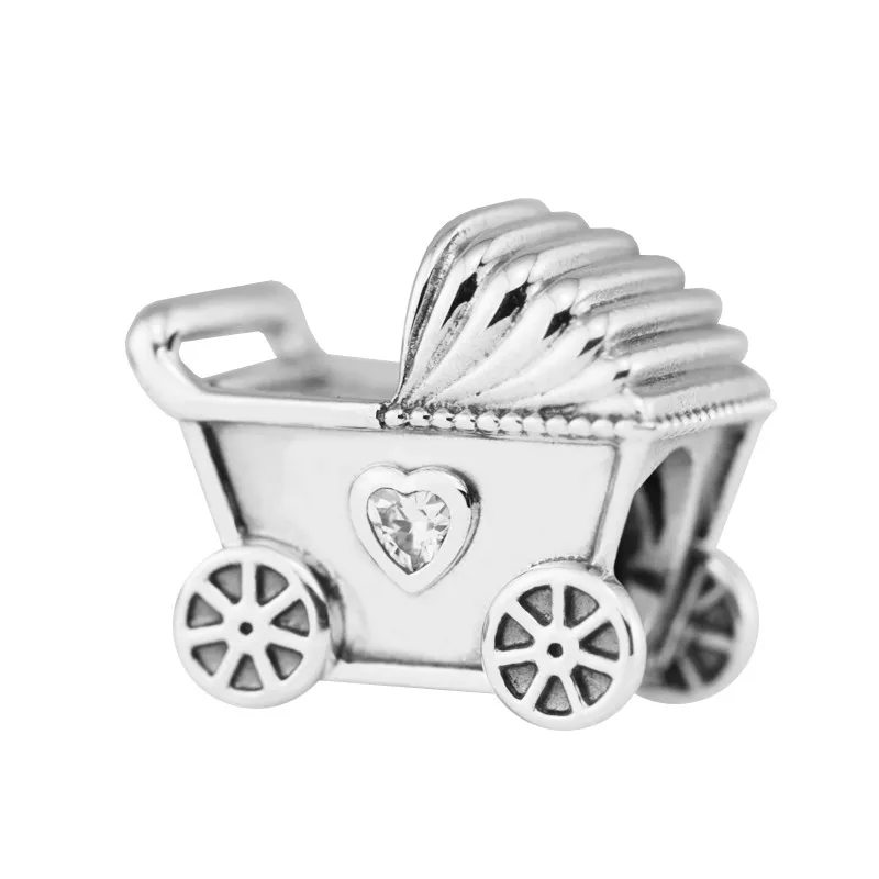 Baby Pram Silver Beads for Charms Bracelets Clear CZ Heart Stone Kid Car 925 Original Mother | Украшения и аксессуары