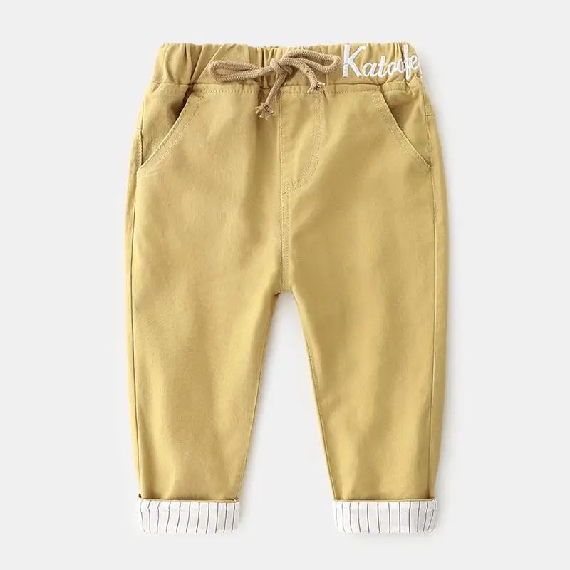 Новые осенние детские повседневные штаны с вышивкой на талии для маленьких мальчиков хлопковые длинные штаны детская спортивная одежда - Цвет: Khaki