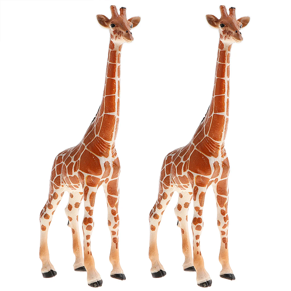 2pcs Realistic Giraffe Figurines, Plastic Wildlife Animal Figures, Easter Eggs Cake Toppers Birthday Gift