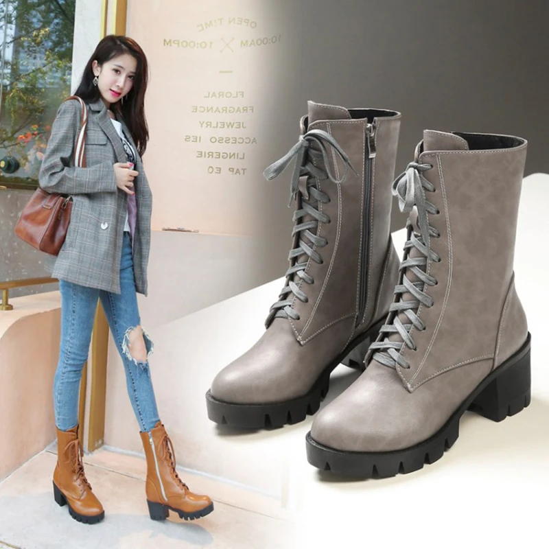 Plus Size 34-45 Cross-tied Riding Boots Women Winter Shoes Platform Knight  Bottes Chunky High Heels Mid-calf Botas Mujer 2021 - Women's Boots -  AliExpress