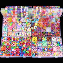 Bracelet et collier pour enfants, bricolage, fabrication de bijoux, artisanat, perles en plastique acrylique, jouet avec boîte, ensemble pour femmes et filles
