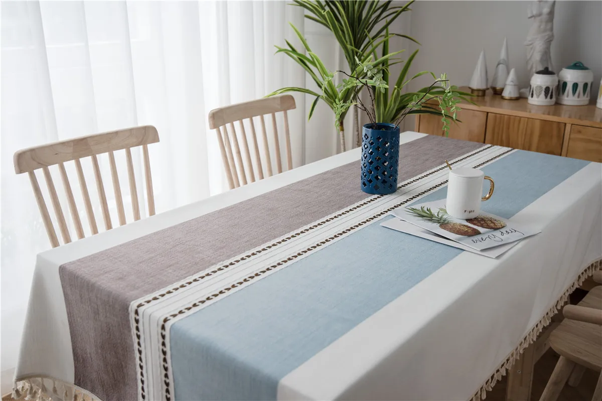 Stripe Cotton Linen Geometric Table Cloth Lace Tablecloth Rectangle Christmas Tea Table Cloth Table Cover Lace Tassel