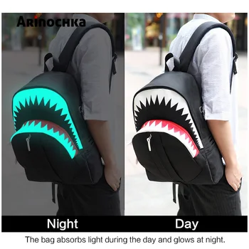 

Big Mouth Shark Luminous School Backpack for Teenages Boys Men USB Charge Travel Bags Fashion Mochila Student School Bags