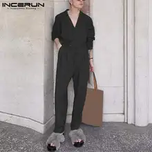 

Fashion Men's Striped All-match Simple Onesies Overalls Long Sleeve Lapel Collar Loose Comeforable Jumpsuit S-5XL 2021 INCERUN