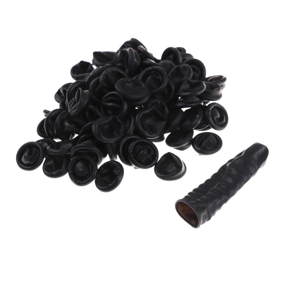 100pc Pure Natural Latex Powder-free Finger Cot Anti Static Cleanroom Black Protective Fingertip Watch Jewellery Work Gloves