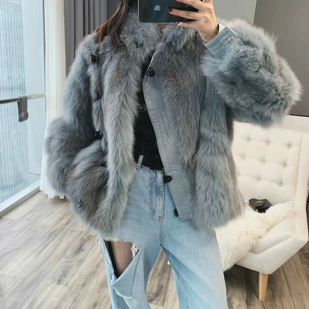 Женская Шуба OFTBUY теплая уличная куртка с натуральным лисьим мехом одежда новинка