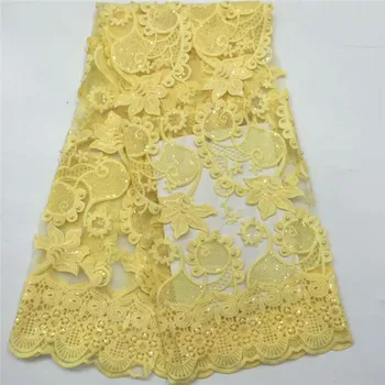 

Embroidery white Sequins Lace Fabric yellow beads Lace Fabrics for Wedding Party African French Lace Nigerian Tulle Lace Fabric