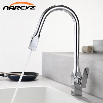 

Kitchen Faucets Brass Nickel/Chrome Single HandleKitchen Basin Faucets pull out Deck Mounted Hot&Cold Water Mix Tap XT-233
