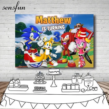 

Sensfun New Design Cartoon Blue Sonic the Hedgehog Backdrop For Photo Studio Boys Birthday Party Photographic Backdground Custom
