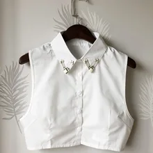 Женский кардиган на пуговицах, свитер, рубашка, сплав, стразы, кристалл, Поддельный Воротник, элегантные Ложные съемные воротники, хлопковые Блузки Топы