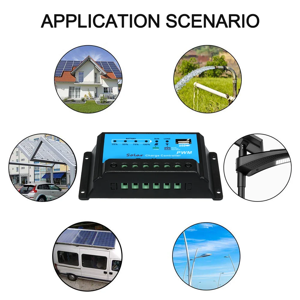 KKMOON 10A Контроллер заряда солнечной панели контроллер батареи PWM 12 V/24 V Интеллектуальный регулятор с USB 5V