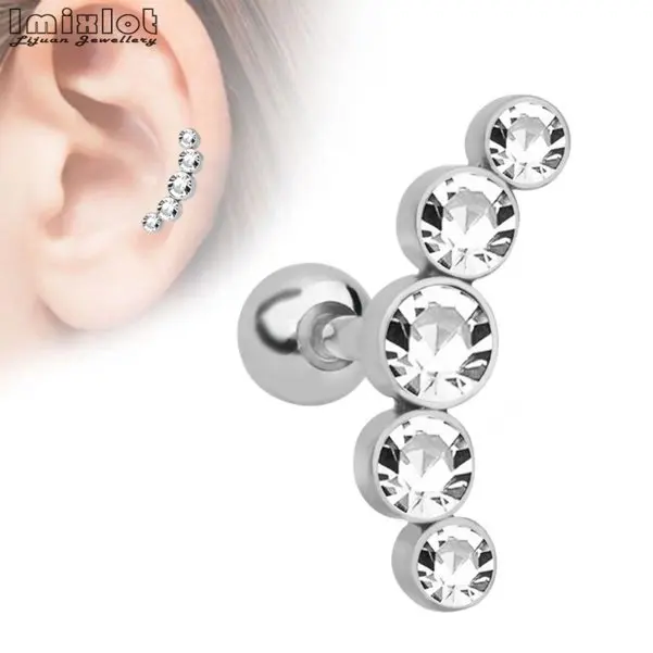 1 шт. ушной хрящ Хеликс Tragus серьги гвоздики ухо гвоздь нержавеющая сталь бар пирсинг CZ Кристалл ювелирные изделия для тела подарки для женщин - Окраска металла: White