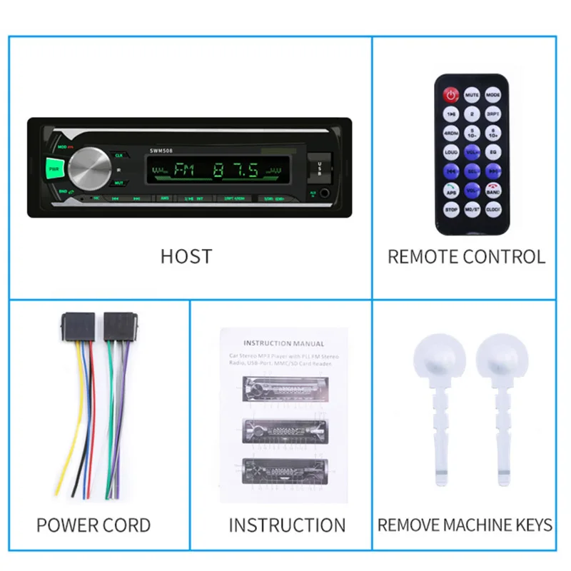 Автомобильный стерео MP3-плеер FM беспроводной AUX Bluetooth 4,0 многофункциональная 12V 50W красочная функция освещения