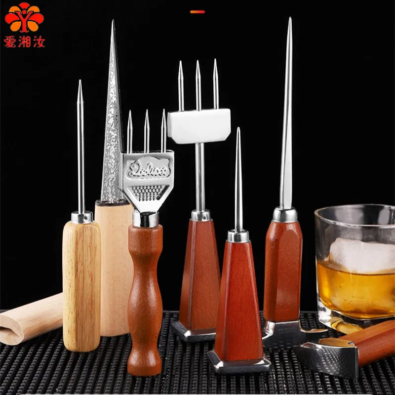 Cocktail Ice Shaver Ice Pick Wooden Handled 3 Heads Cone Ice Awl Crusher Trident Bar Accessories Whiskey Tools bar tools,ice pick