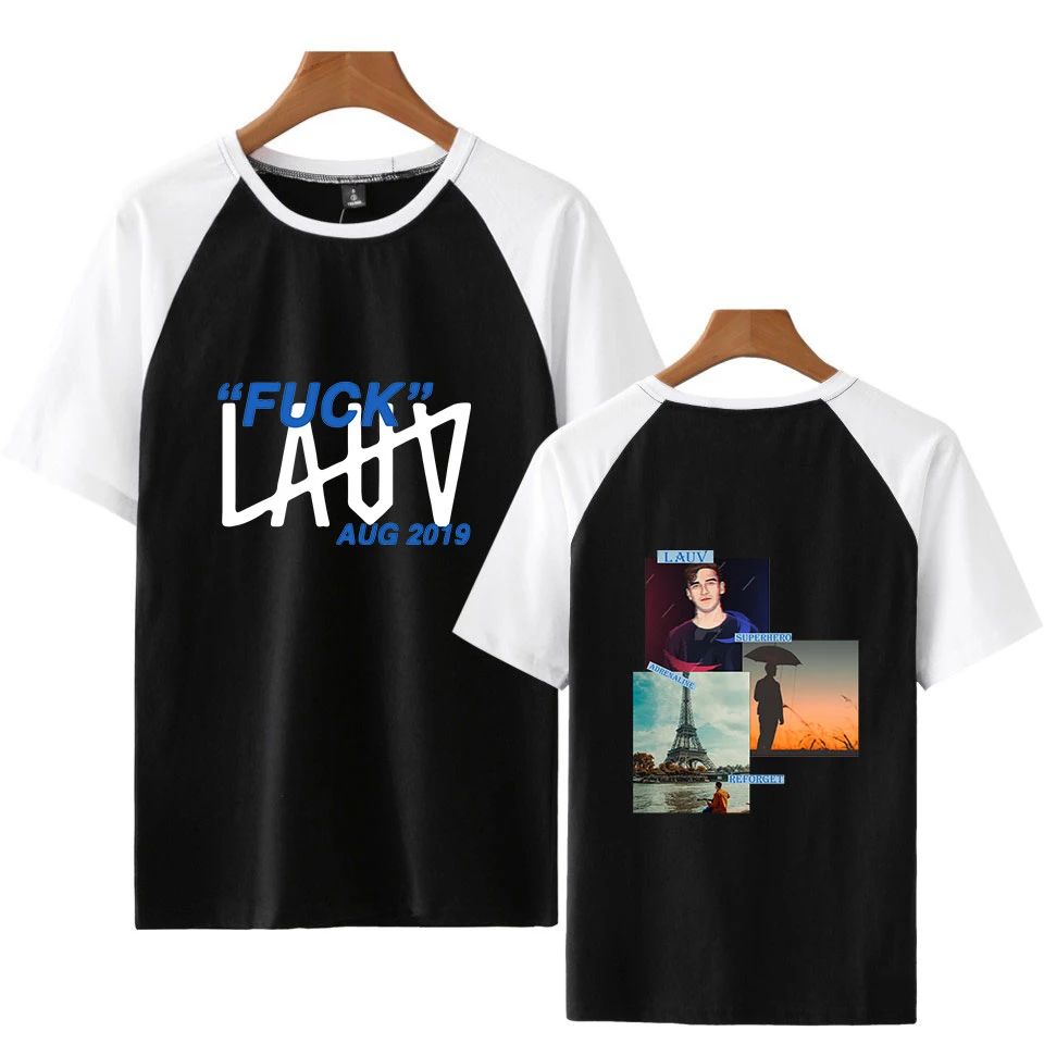 LAUV-2D принт хлопок летняя Лоскутная футболка для мужчин короткий рукав черный серый harajuku