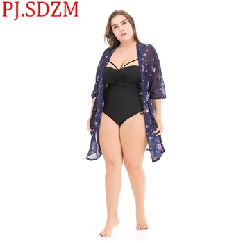 

New Summer Women Print Dress Europe Sunscreen Bikini Beach Chiffon Dresses Sexy Loose Plus Size Bohemian Lady Clothing XL-3XL