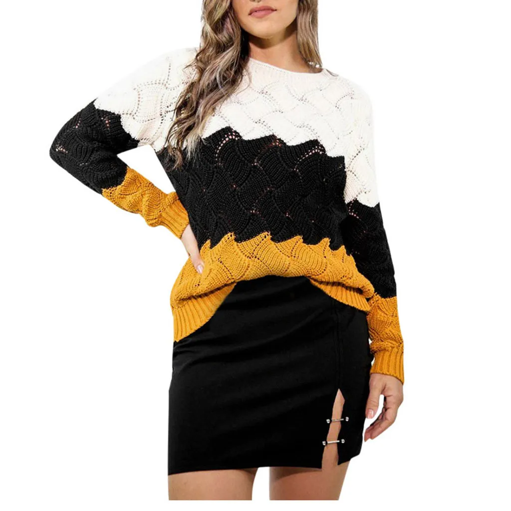 Осенний модный свитер, пуловер, Женский вязаный свитер с длинными рукавами, женская вязаная блузка, топы, трикотаж, Mujer, джемпер
