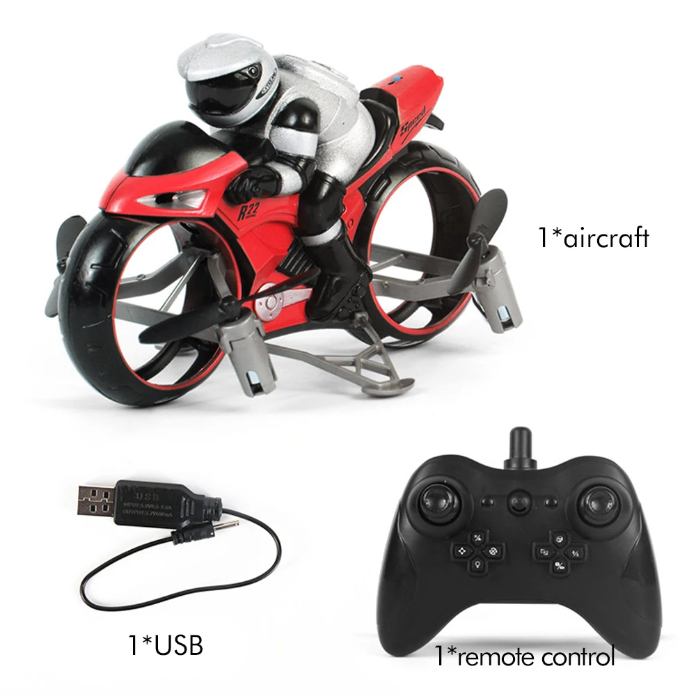 Радиоуправляемый мотоцикл, игрушечный автомобиль, детские игрушки 2 в 1, мини Электрический мотоцикл 2,4 ГГц, гоночный мотоцикл для мальчиков, Дрон, игрушки для детей - Цвет: Красный