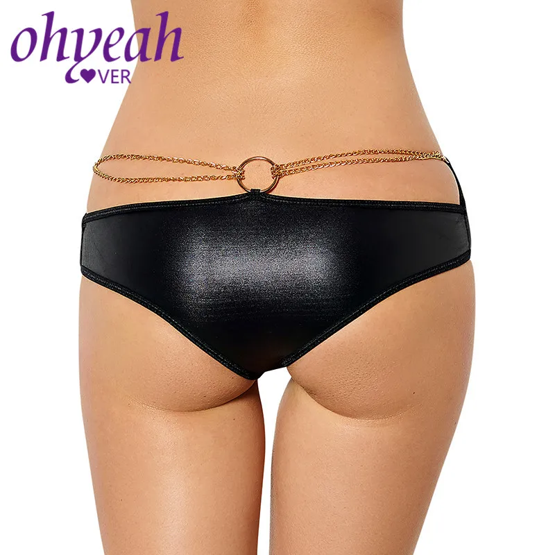 Ohyeahlover черные трусики из искусственной кожи сексуальное нижнее белье для женщин плюс размер белье стринги с блестками сексуальные костюмы 5XL 6XL PM5062