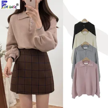 

Korean Japan Design Women's Casual Knit Tops Pullovers Winter Basic Wear Preppy Style Girls Knitted Sweater Pullover Pink White