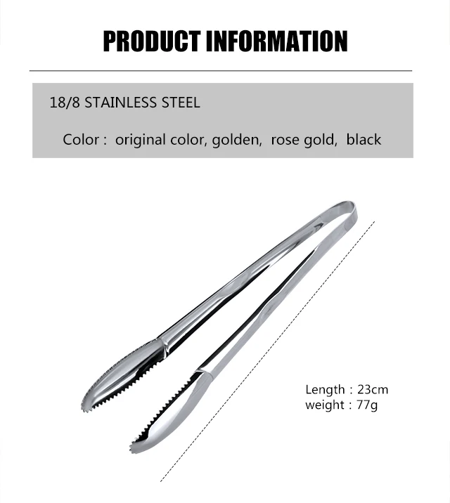 1PC Stainless Steel BBQ Food Bread Tong Barbecue Grill Rainbow Salad Baking Buffet Clamps Ice Clip Utensil Serving Kitchen Tools