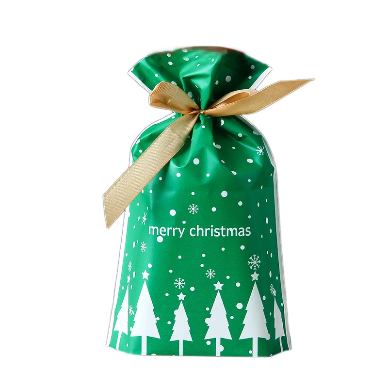 100 Pcs Merry Christmas Gift Bags Santa Claus Xmas Tree Packing Bags Cookie Bag Candy Bags Party Ornaments
