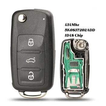 

Remote key 434MHz ID48 Chip For Volkswagen VW GOLF PASSAT Tiguan Polo Jetta Beetle Car Keyless 5K0 837 202AD 5K0837202A