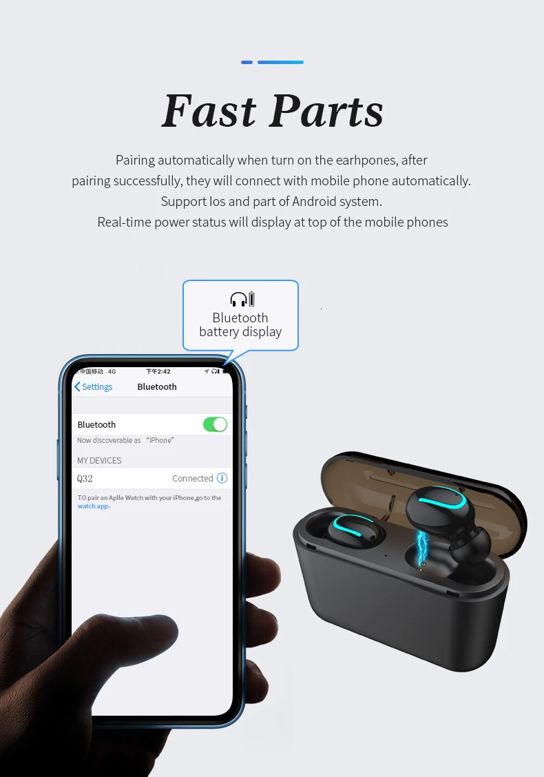 Q32 TWS Bluetooth Oortelefoon сенсорное управление мини Oordopjes Met Microfoon дисплей питания отправка Doos Draadloze 3D Spelen стерео
