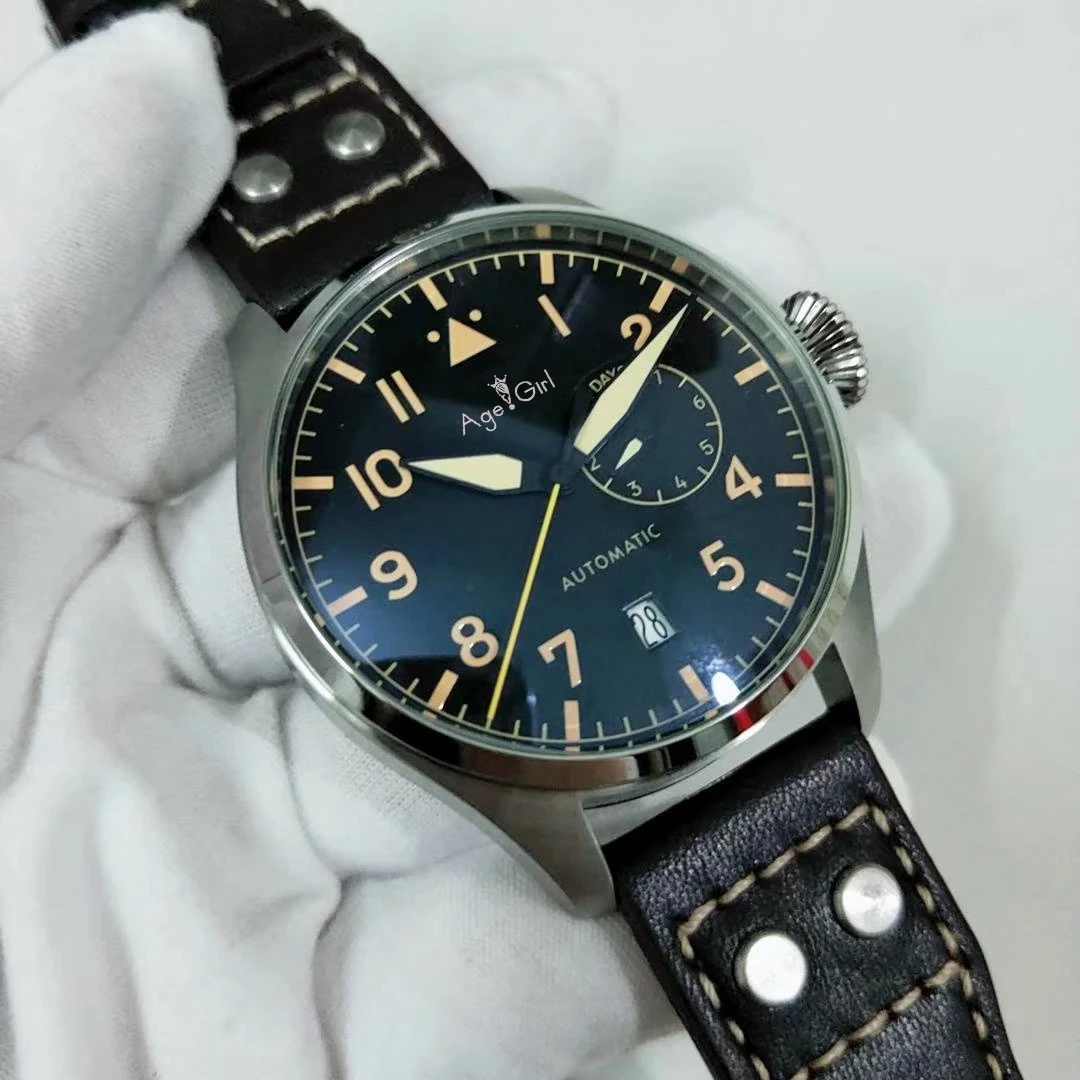 

Luxury Brand New Men Automatic Mechanical Classic Big Pilot 46mm Le Petit Prince 7 Day Power Reserve Orange Dial Leather Watch