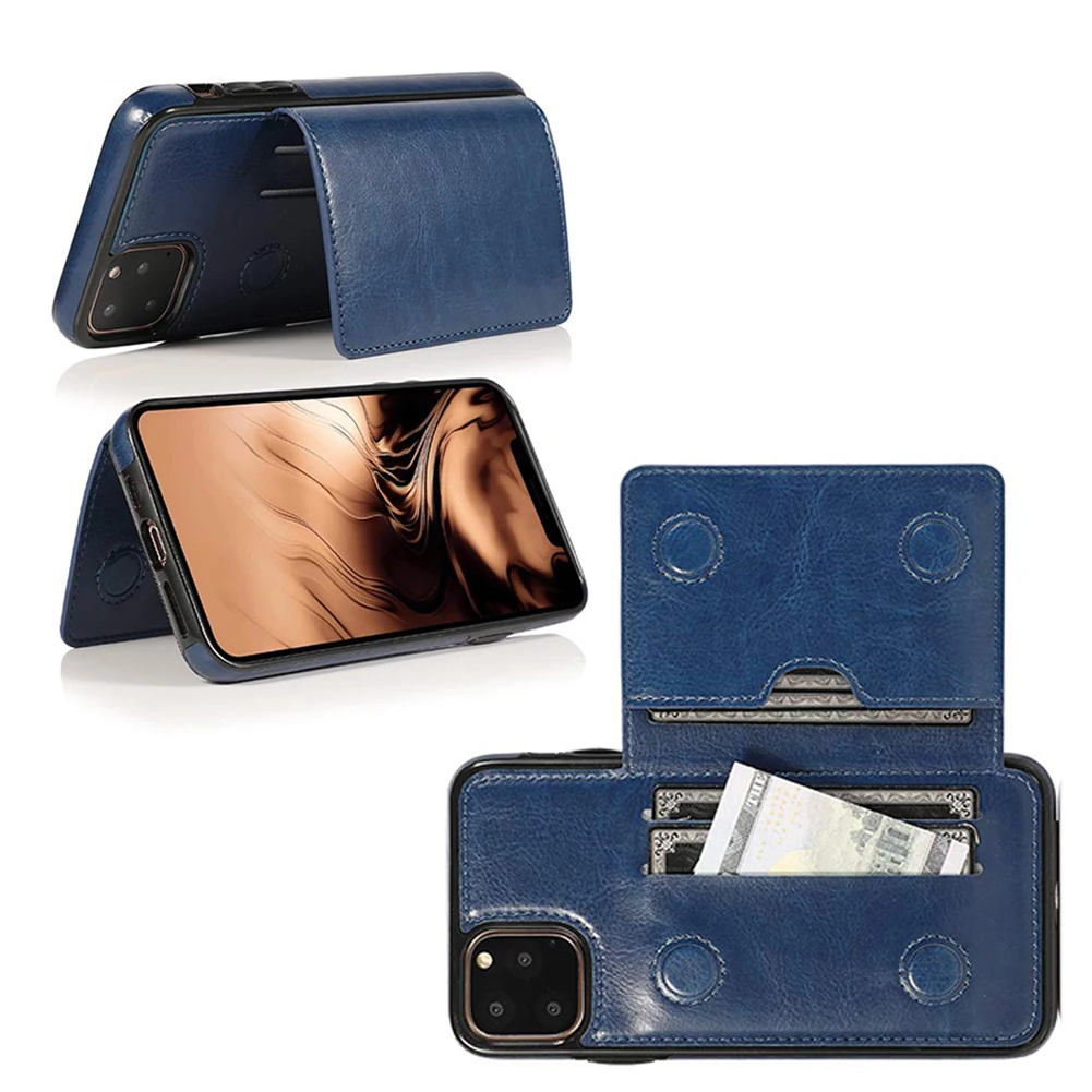 

TPU+PC Case for iPhone 11 Pro Max with Double Magnetic Button Design Flip Card Slots Holder Shockproof Phone Case