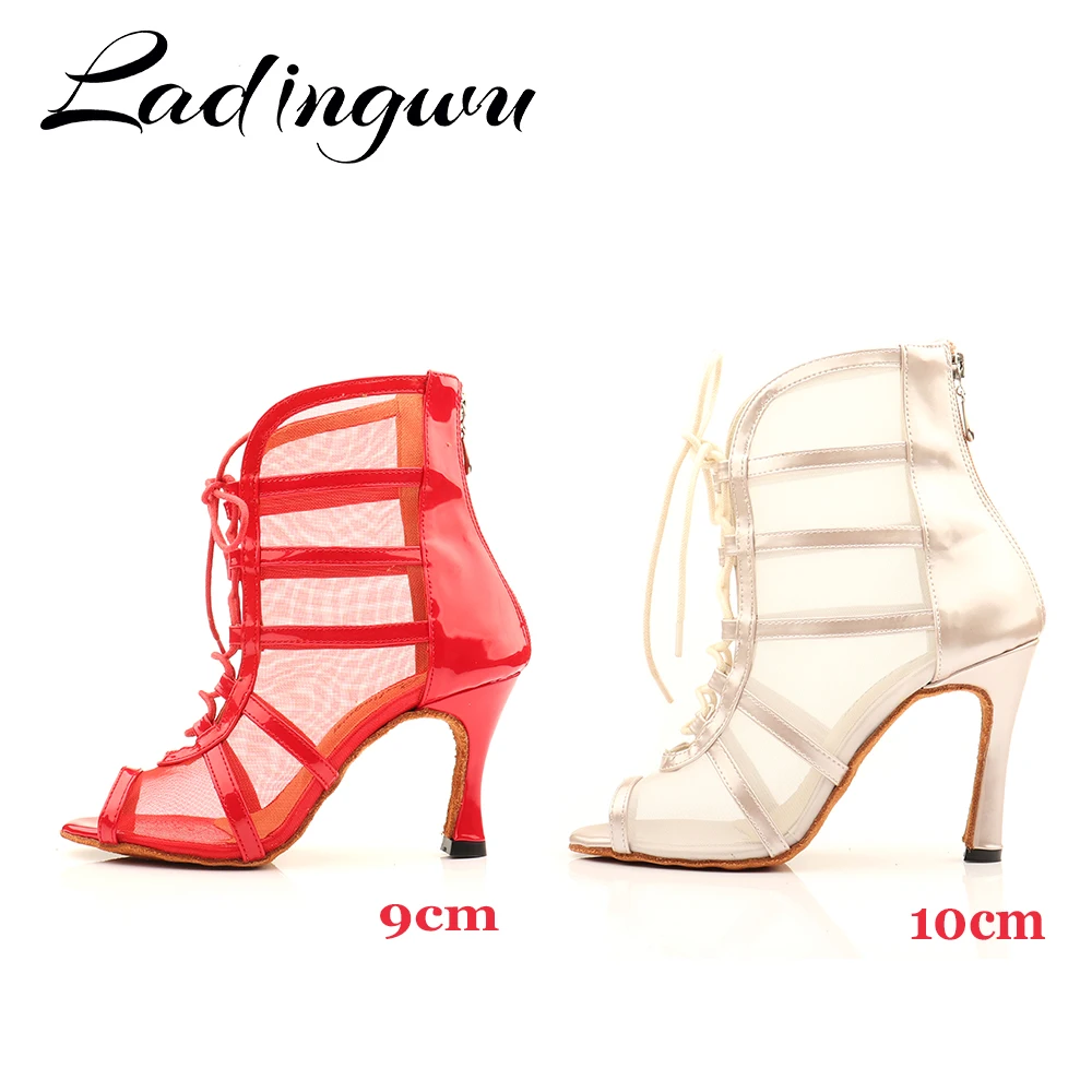 Ladingwu Woman Latin Dance Shoes Red Beige Ballroom Dance Boots Women Salsa Tango Dancing Shoes Girls Soft Bottom Sandals