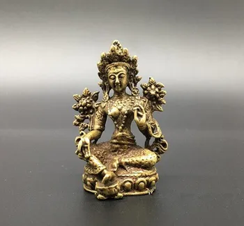 

Chinese pure brass Green tara buddha small statue