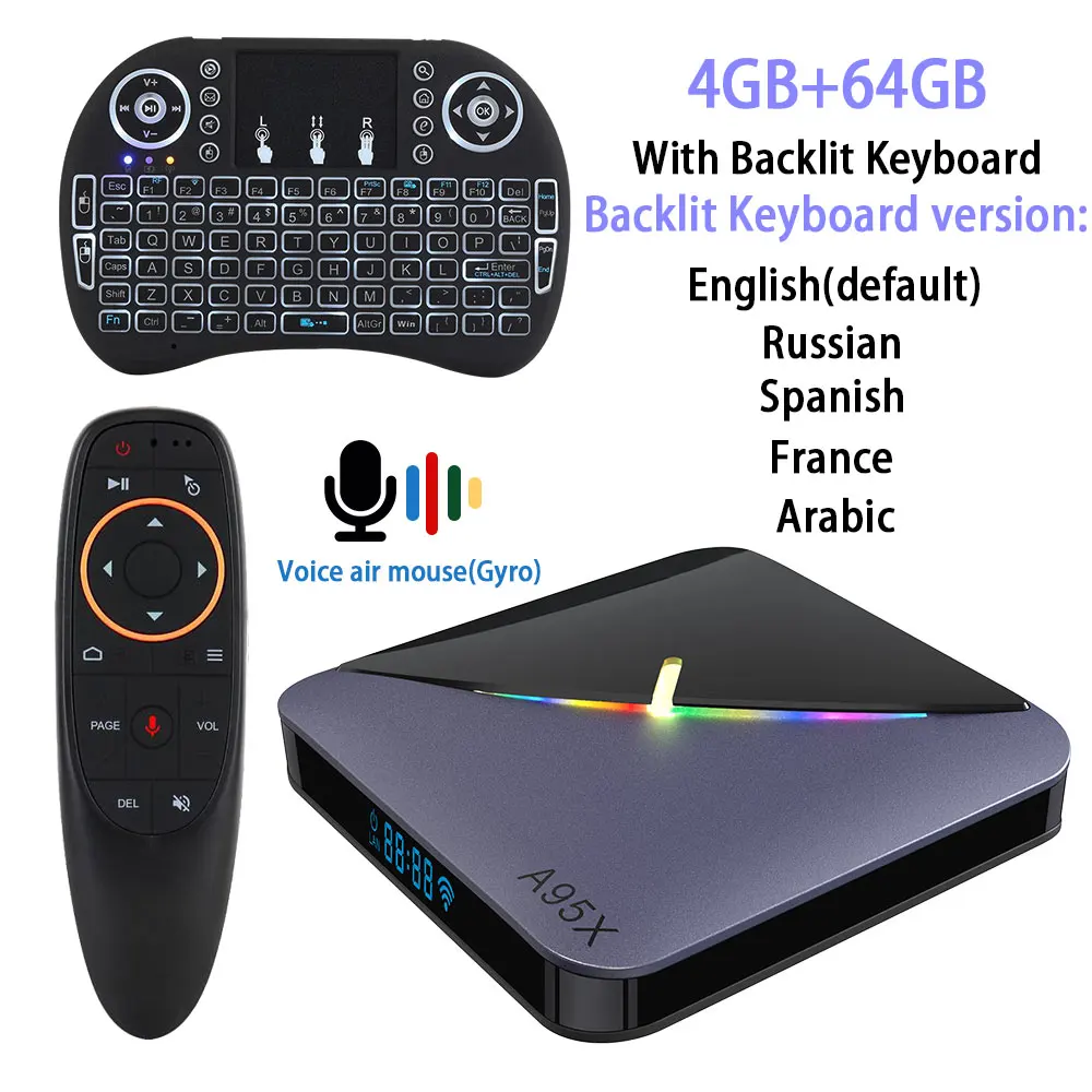 64G Aimouse keyboard A95X F3 8K RGB светильник Android 9,0 ТВ приставка Amlogic S905X3 4 Гб 64 Гб двойной Wifi 4K 60fps Netflix Youtube телеприставка медиаплеер - Цвет: 64G Aimouse keyboard