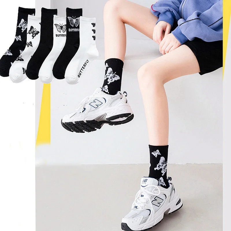 

Dreamlikelin Cute Butterfly Print Socks Fashion Women's Soft Cotton Sock Spring Autumn Hipster Crew Socks