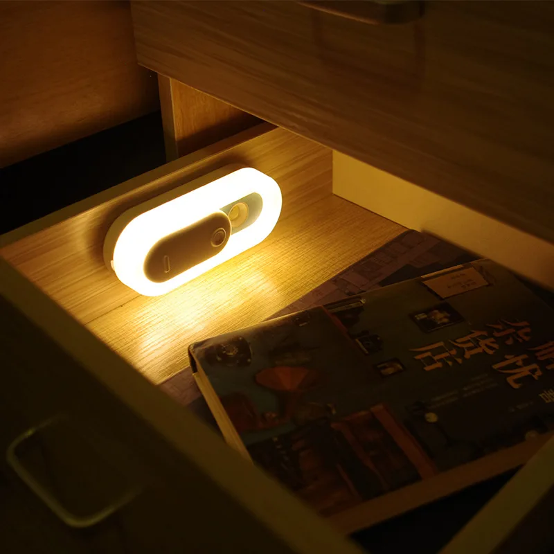 LED Hängande Magnetisk Nattljus Rörelsesensor Switch Form USB Uppladdningsbara Nattlampor Skåp Garderob Trappa Vägglampa_voghion.com