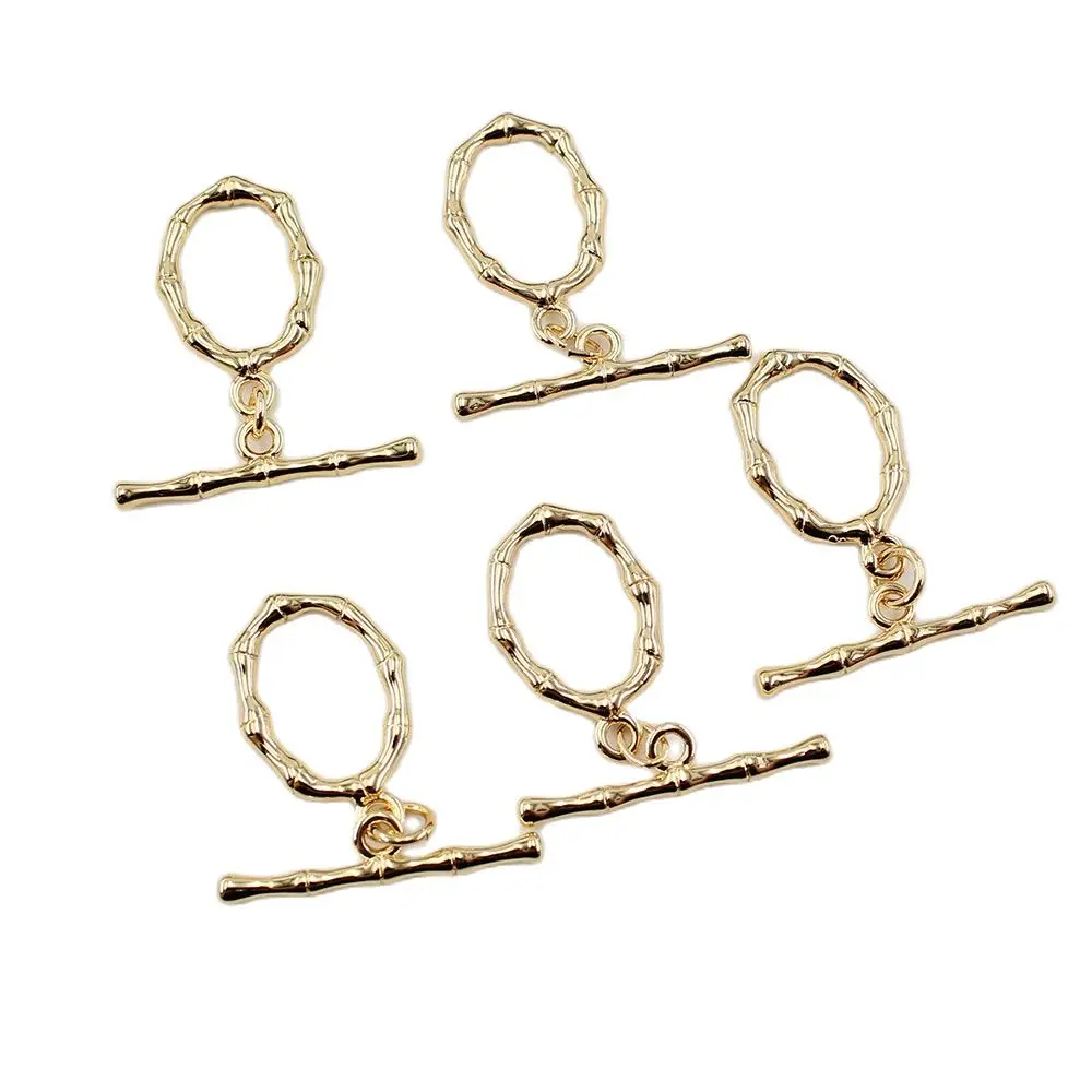 APDGG 5 Pcs Jewelry Findings Circle Bamboo OT Clasps 24K Gold Plated For Pearl Bracelets Necklaces Making DIY Craft Accessories