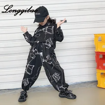 

High quality kids clothes 2019 autumn new loose hip hop graffiti set dark shirt + fashion casual pants foreign gas