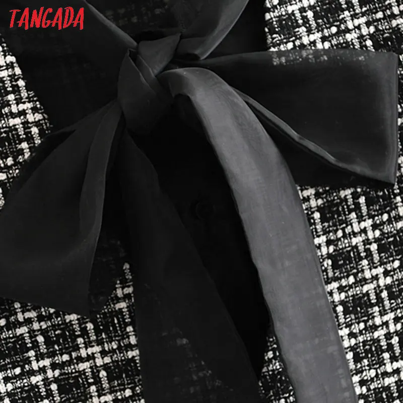 Tangada, женское платье в клетку, Сетчатое, с длинным рукавом, с галстуком-бабочкой, на шее,, винтажное, женское, офисное, миди платье, vestidos feminina 3H113