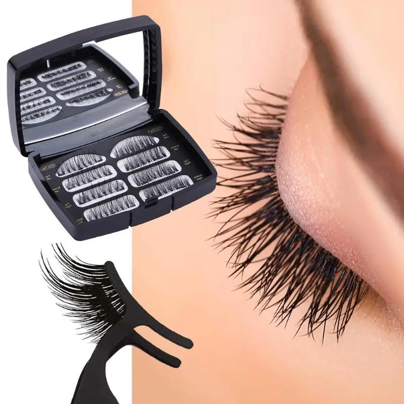

8pcs False Eyelashes Makeup Handmade Natural Fake Full Strip Eye Lashes with Mirror