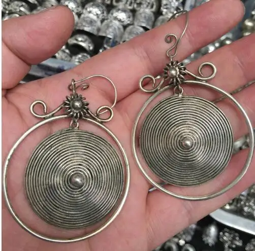 202+++charming china Miao silver carving luck earrings | Украшения и аксессуары