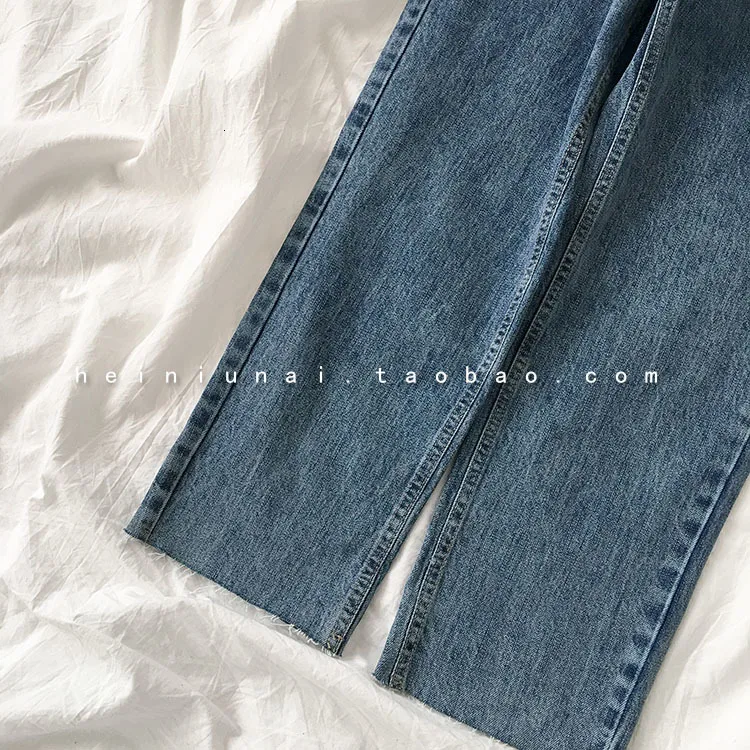 Winter Spring High Waist Jeans Women Straight Fashion Casual Loose Trousers With Belt Female Blue Korean Long Pant Bottoms