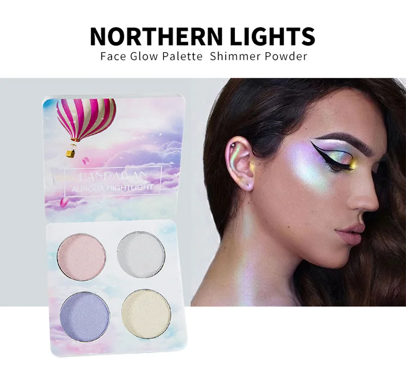 HANDAIYAN Hightlight Shimmer Aurora Northorn Lights Symphony Glow Palette Plate Eye Shadow Disc Chameleon Trimmer 4 Colours