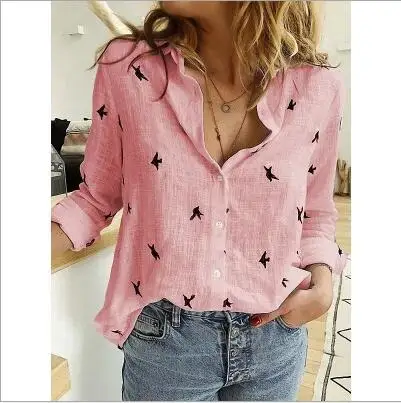 Leisure White Yellow Shirts Button Lapel Cardigan Top Lady Loose Long Sleeve Oversized Shirt Womens Blouses Autumn Blusas Mujer bird PK