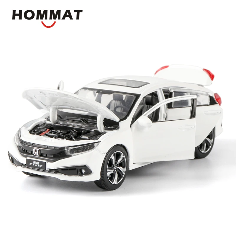 Hommate 1:32 Масштаб Honda Civic моделирование модель автомобиля игрушка металлический сплав литая модель игрушечного автомобиля Автомобильный Свет Звук дети маленькие автомобили - Цвет: White with box