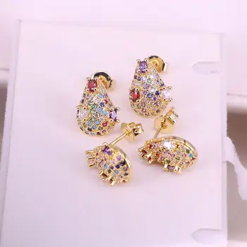 

6Pairs, New Fashion Earrings Drop Studs With Rainbow CZ Stone Earrings Top Quality Jewelry For Women