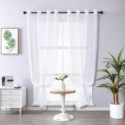 Modern Multi-Color Solid Tulle Sheer Curtains Linen for Living Room Kitchen Cotton Curtain French Window Finished Draping Drapes